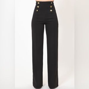 NEW XL High Waisted Black Pants Gold Buttons Front Accent Spandex Soft Fabric Zi